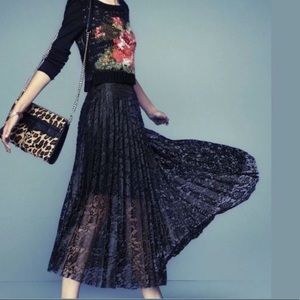 Free People Black Lace Pleated Skirt Size 6